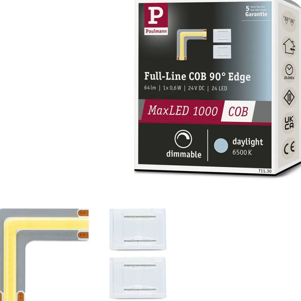 LED-valonauha Paulmann MaxLED 1000 Full-Line COB, kulmaosa, 0.6W, 2133lm/m, 800LEDs/m, 6500K