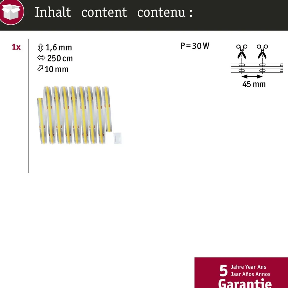 LED-valonauha Paulmann MaxLED 1000 Full-Line COB, 2.5m, 30W, 640lm/m, 528LEDs/m, 6500K
