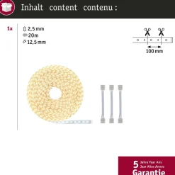 LED-valonauha Paulmann MaxLED 500, 20m, 72W, 550lm/m, 72LEDs/m, 3 sovitinkaapelia, 2700K