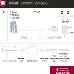 LED-valonauha Paulmann MaxLED 250 Night Comfort, 1m, IP44, 4W, 300lm/m, 30LEDs/m, 2700K, 12VA