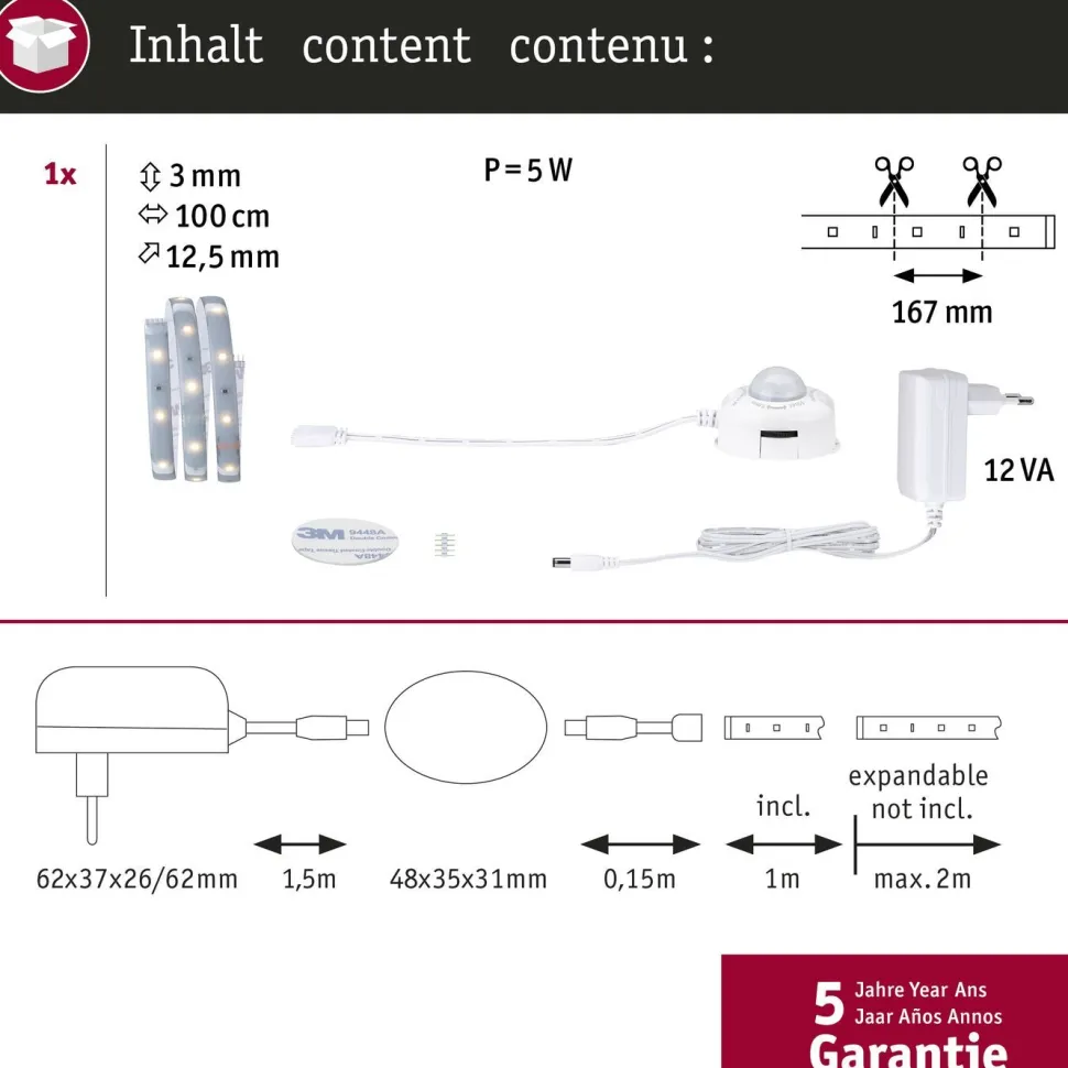 LED-valonauha Paulmann MaxLED 250 Night Comfort, 1m, IP44, 4W, 300lm/m, 30LEDs/m, 2700K, 12VA
