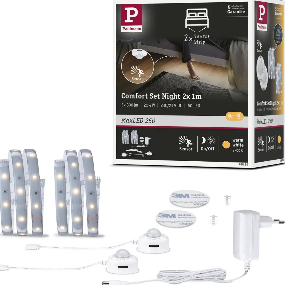 LED-valonauha Paulmann MaxLED 250 Night Comfort, 1m, IP44, 2x4W, 300lm/m, 60LEDs/m, 2700K, 24VA