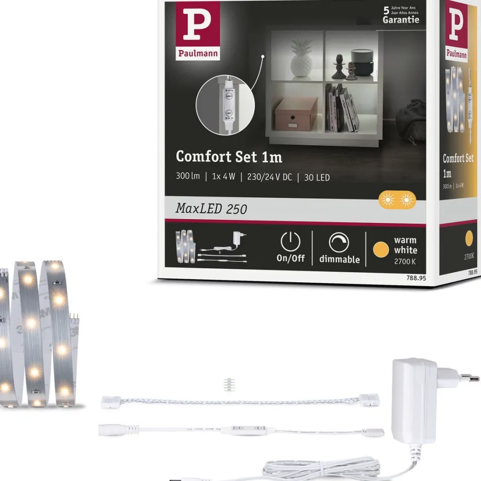 LED-valonauha Paulmann MaxLED 250 Shelf Comfort, aloituspakkaus, 1m, 4W, 300lm/m, 30LEDs/m, 2700K, 12VA