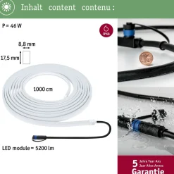 LED-valonauha Paulmann Plug & Shine Smooth, 10m, IP68, 3000K, 46W, valkoinen