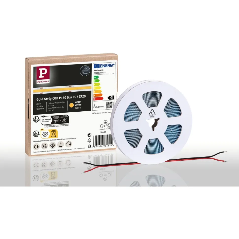 LED-valonauha Paulmann ProStrip Gold, P150 COB 927 5m 68W 1270lm/m 528LEDs/m 2700K