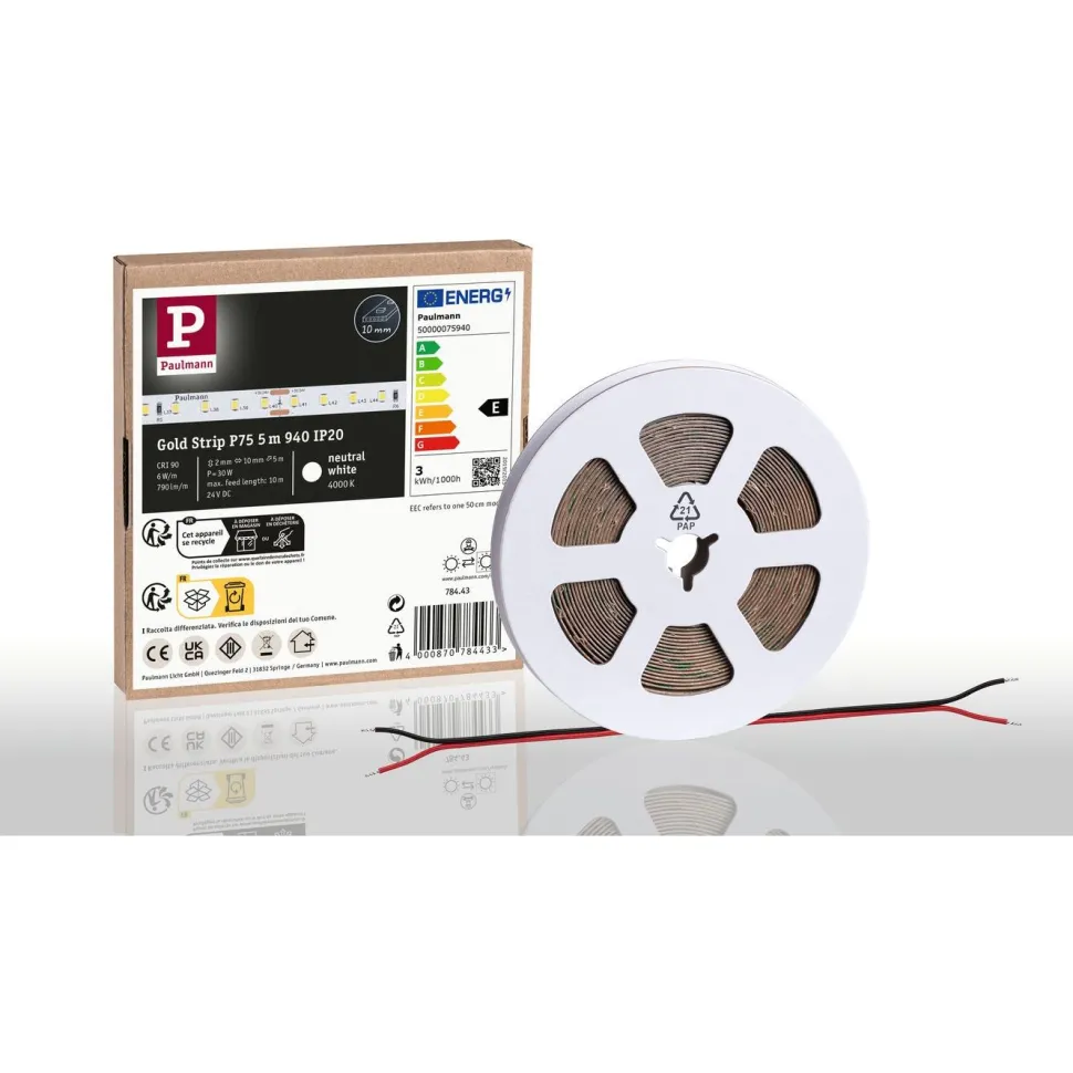 LED-valonauha Paulmann ProStrip Gold, P75, 940, 5m, 30W, 790lm/m, 96LEDs/m, 4000K