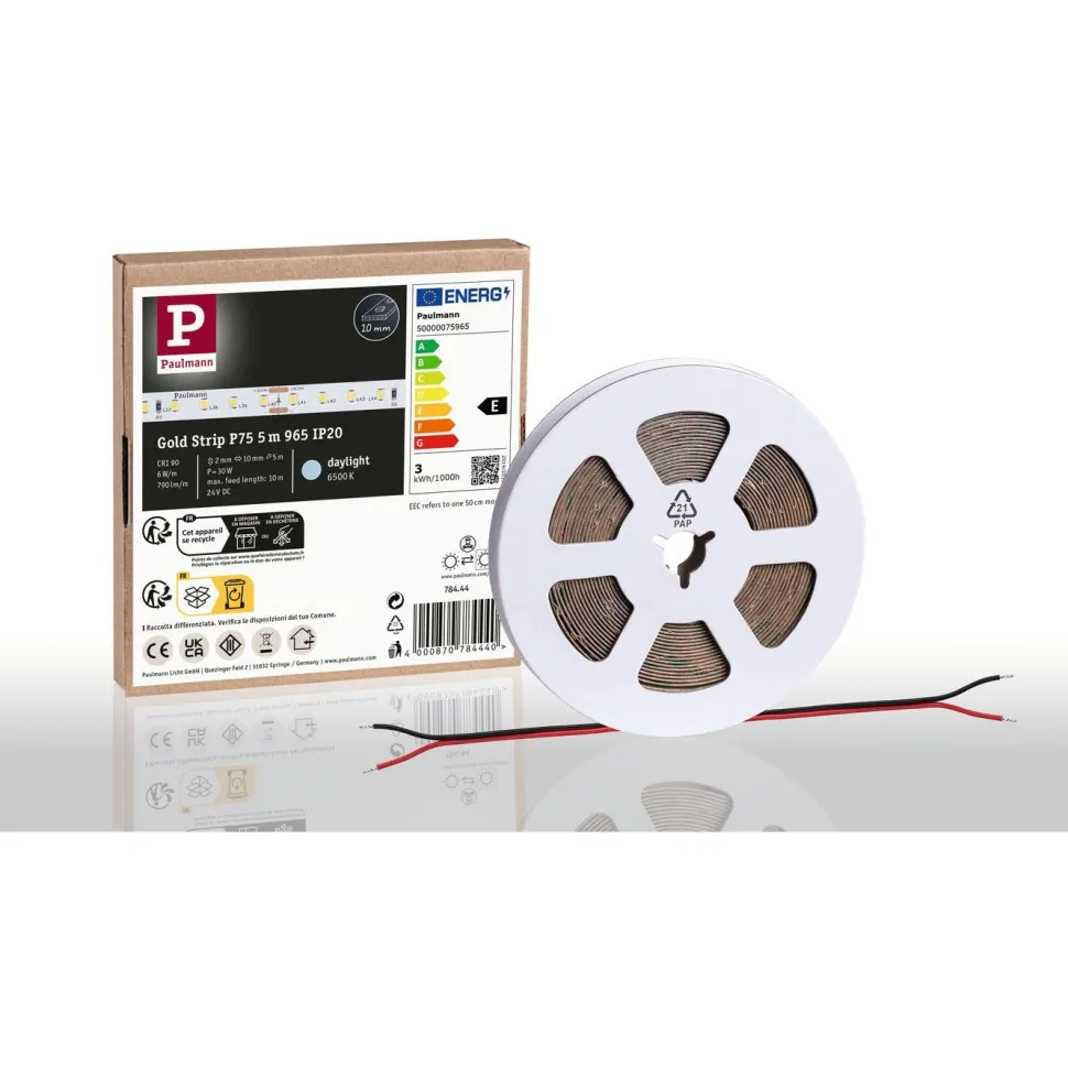 LED-valonauha Paulmann ProStrip Gold, P75, 965, 5m, 30W, 790lm/m, 96LEDs/m, 6500K