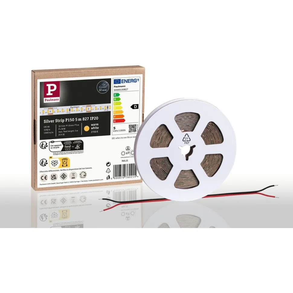 LED-valonauha Paulmann ProStrip Silver, P150, 827, 5m, 50W, 1500lm/m, 160LEDs/m, 2700K