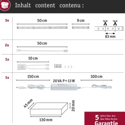 LED-valonauhasarja Paulmann MaxLED 500 Kitchen, 1.8m, 136lm/m, 2700K, 20VA