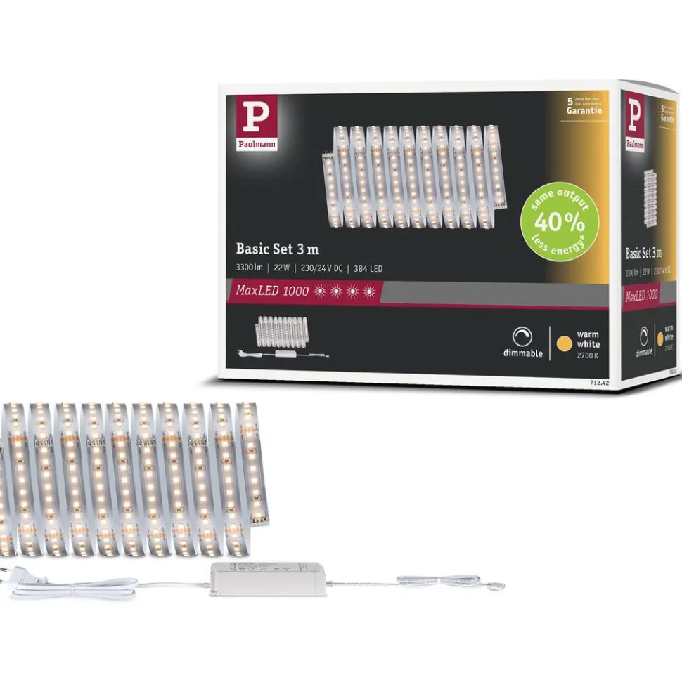 LED-valonauhasetti Paulmann MaxLED 1000, 1.5m, 11W, 1100lm/m, 4000K, 30VA, neutraali valkoinen