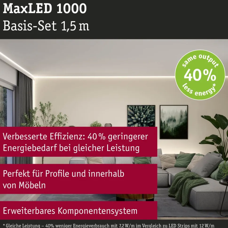 LED-valonauhasetti Paulmann MaxLED 1000, 1.5m, 11W, 1100lm/m, 4000K, 30VA, neutraali valkoinen