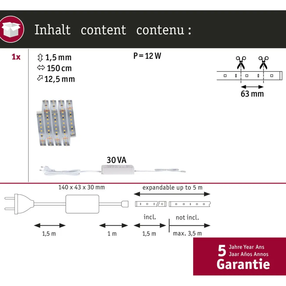 LED-valonauhasetti Paulmann MaxLED 1000, 1.5m, 11W, 1100lm/m, 4000K, 30VA, neutraali valkoinen