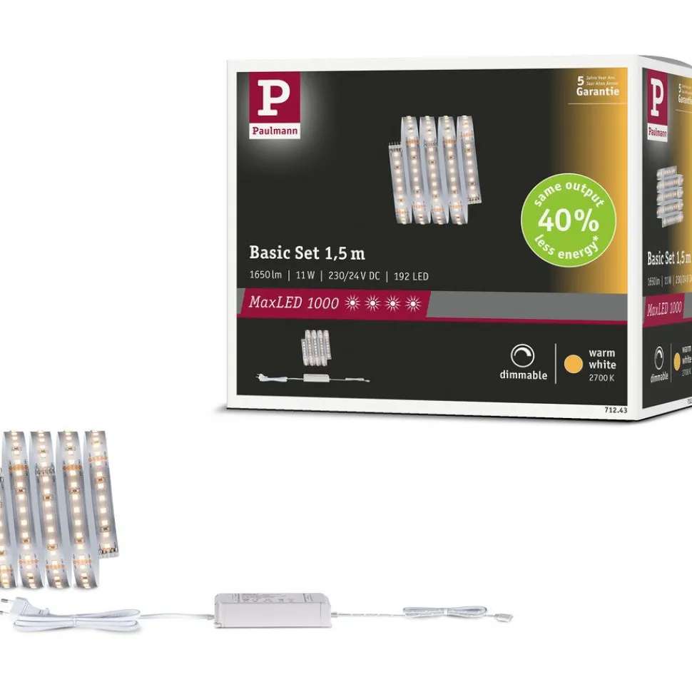 LED-valonauhasetti Paulmann MaxLED 1000, 1.5m, 11W, 1100lm/m, 4000K, 30VA, neutraali valkoinen