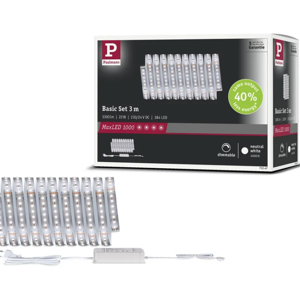 LED-valonauhasetti Paulmann MaxLED 1000, 1.5m, 11W, 1100lm/m, 4000K, 30VA, neutraali valkoinen