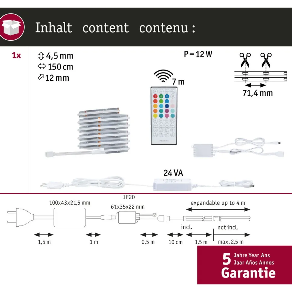 LED-valonauhasetti Paulmann MaxLED 500, COB, 1.5m, 10W, 530lm/m, RGBW+, 24VA