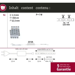 LED-valonauhasetti Paulmann MaxLED 500, 1.5m, 5.5W, 550lm/m, 4000K, 20VA, neutraali valkoinen
