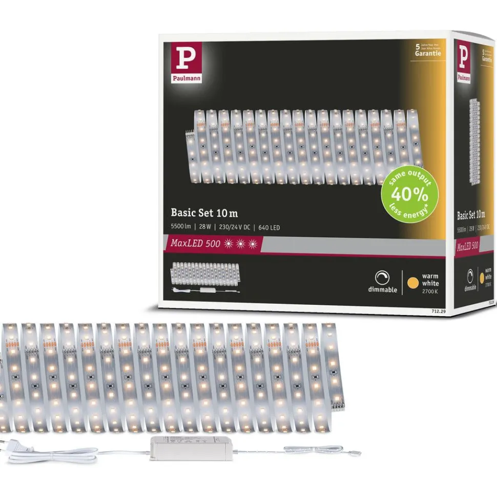LED-valonauhasetti Paulmann MaxLED 500, 1.5m, 5.5W, 550lm/m, 4000K, 20VA, neutraali valkoinen