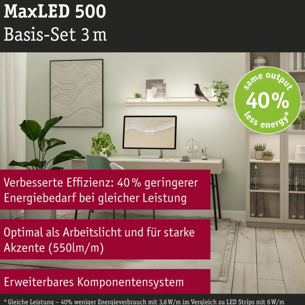 LED-valonauhasetti Paulmann MaxLED 500, 1.5m, 5.5W, 550lm/m, 4000K, 20VA, neutraali valkoinen