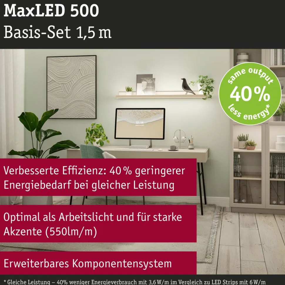 LED-valonauhasetti Paulmann MaxLED 500, 1.5m, 5.5W, 550lm/m, 4000K, 20VA, neutraali valkoinen