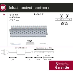 LED-valonauhasetti Paulmann MaxLED 500, 1.5m, 5.5W, 550lm/m, 4000K, 20VA, neutraali valkoinen