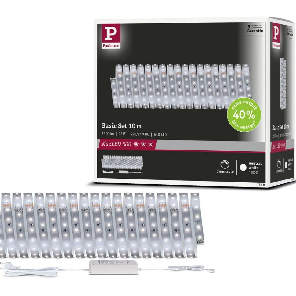 LED-valonauhasetti Paulmann MaxLED 500, 1.5m, 5.5W, 550lm/m, 4000K, 20VA, neutraali valkoinen