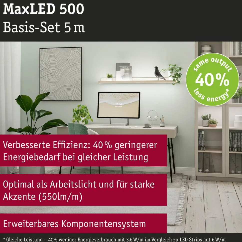 LED-valonauhasetti Paulmann MaxLED 500, 1.5m, 5.5W, 550lm/m, 4000K, 20VA, neutraali valkoinen