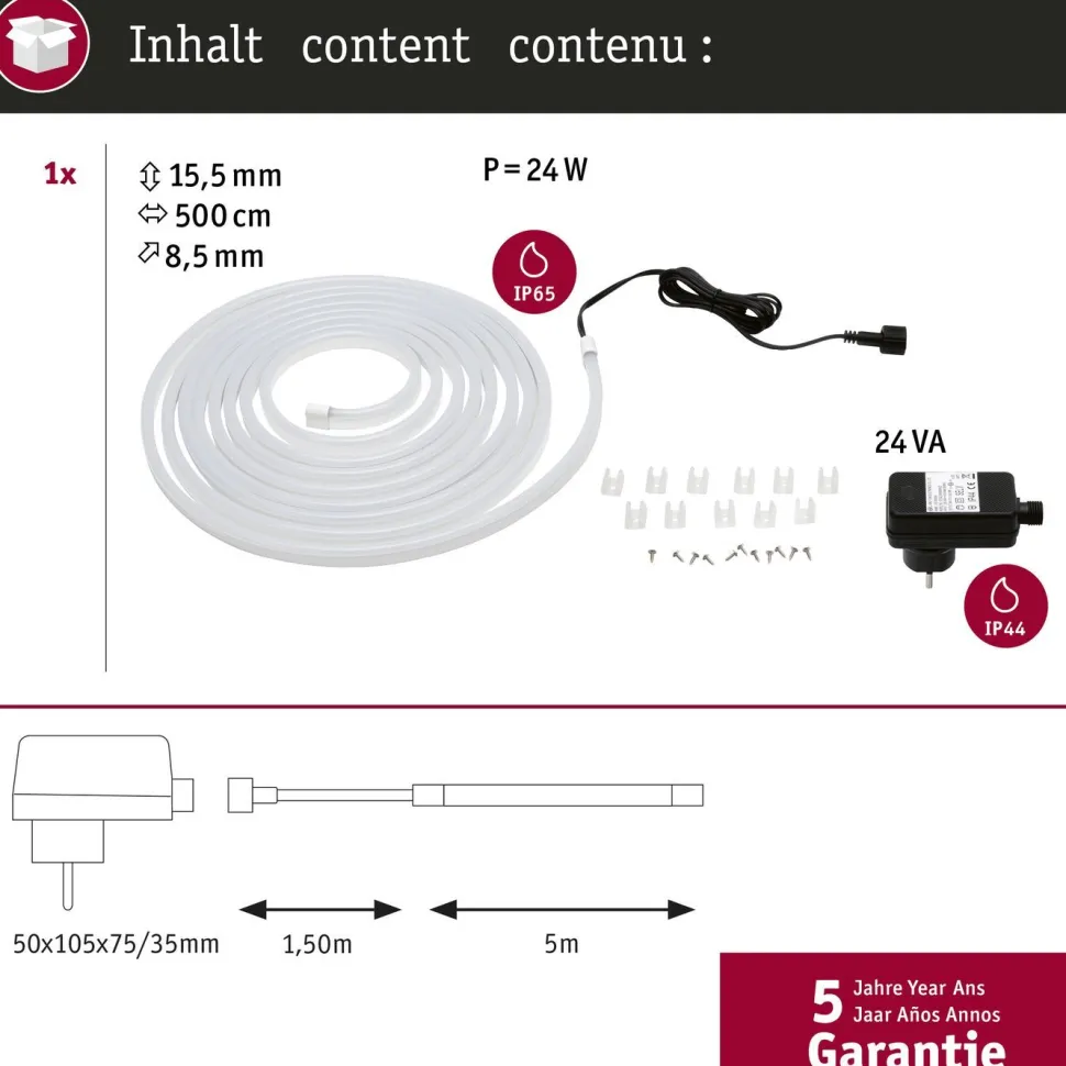 LED-valonauha ulkokäyttöön Paulmann SimpLED, 5m, IP65, 20W, 200lm/m, 6500K, 24VA