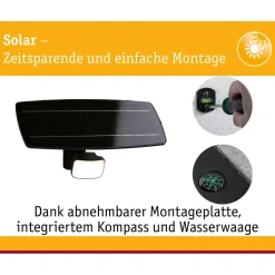 LED-valonheitin aurinkokennolla Paulmann Solar Flotas, hämäräohjattu liiketunnistin (HF), IP65, 3000K, 700lm, antrasiitti