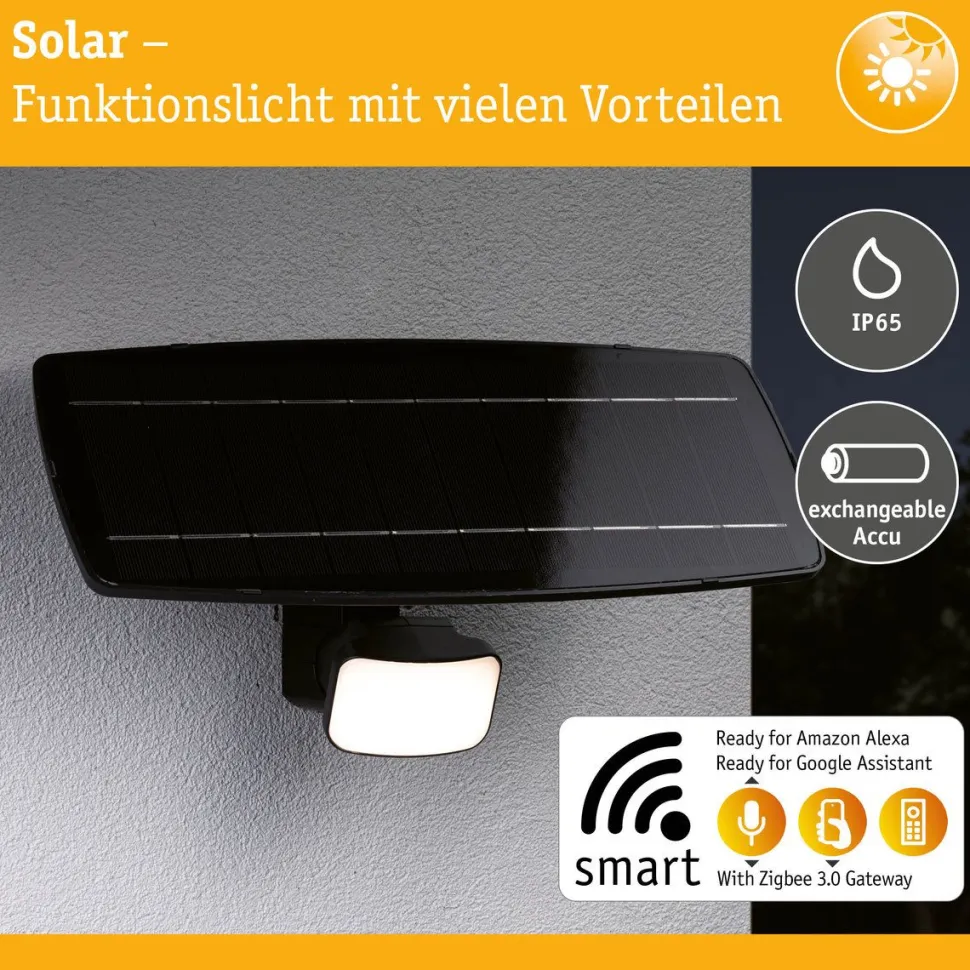 LED-valonheitin aurinkokennolla Paulmann Solar Smart Home Zigbee 3.0 Flotas, IP65, 3000K, 700lm, antrasiitti