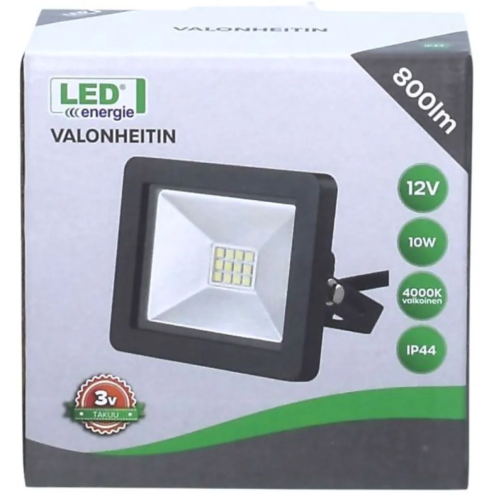 LED-valonheitin LED Energie 10 W 12 V 800 lm 4000 K IP44 0,8 m kumikaapeli