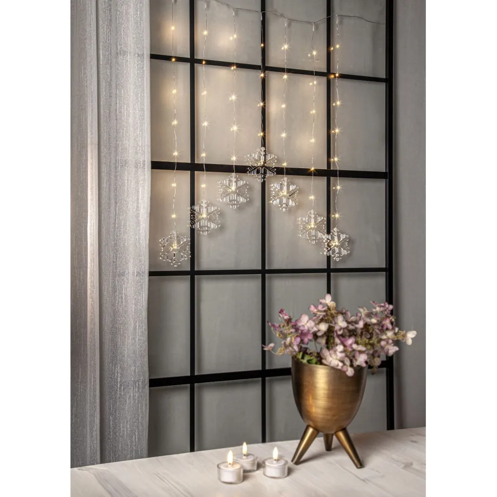 LED-valoverho Star Trading Dew Drop Snowflake, 60x85cm, hopea