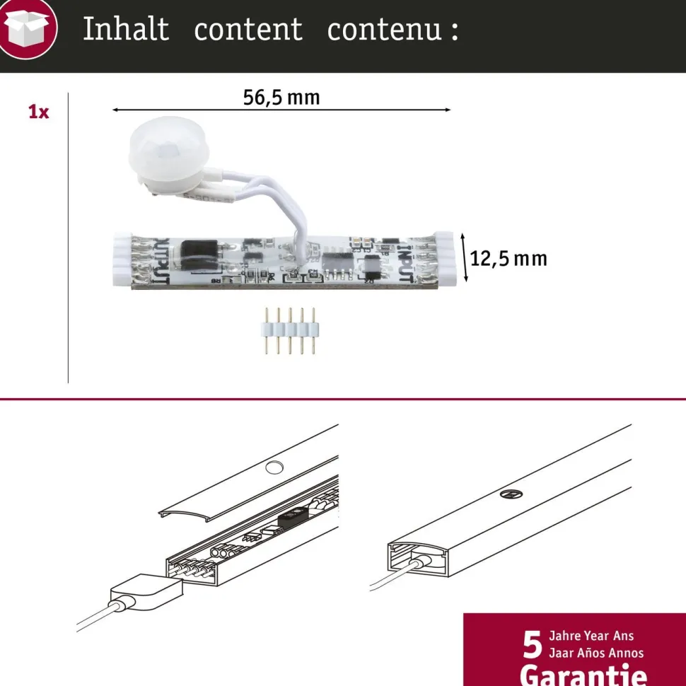 Liike- ja hämärätunnistin Paulmann MaxLED Night, DC 24V, max.144W, valkoinen
