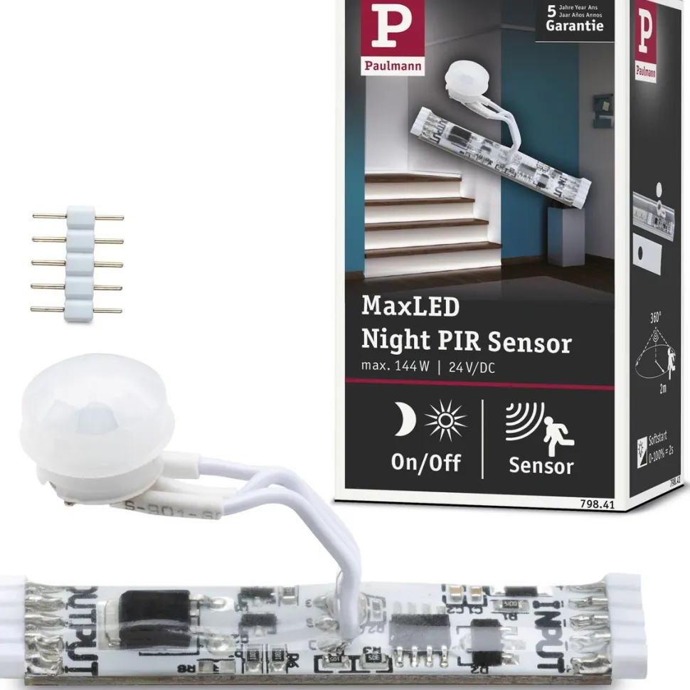 Liike- ja hämärätunnistin Paulmann MaxLED Night, DC 24V, max.144W, valkoinen