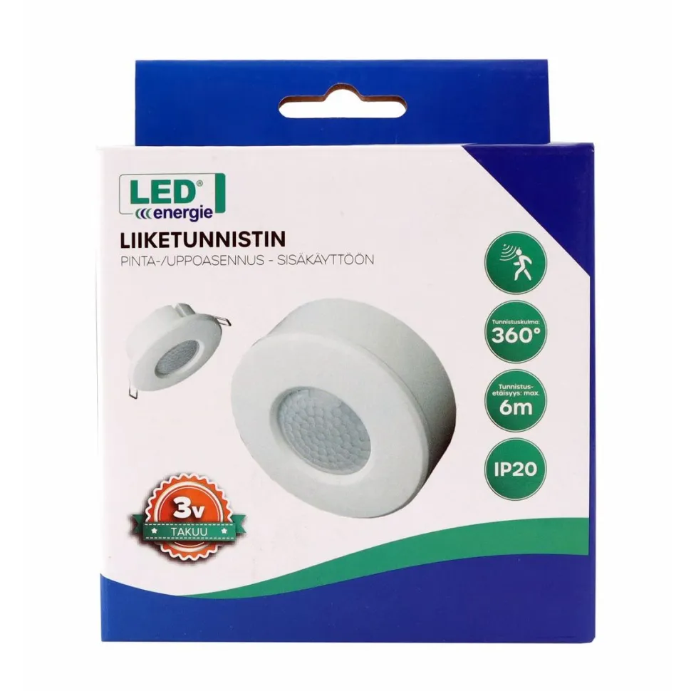 Liiketunnistin sisäkäyttöön LED Energie 35x93x93 mm pinta-/uppoasennus