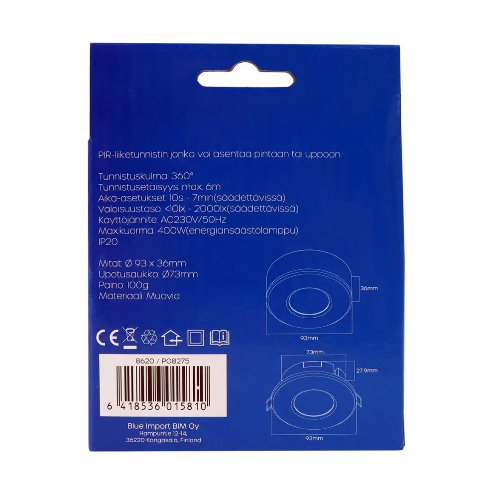 Liiketunnistin sisäkäyttöön LED Energie 35x93x93 mm pinta-/uppoasennus
