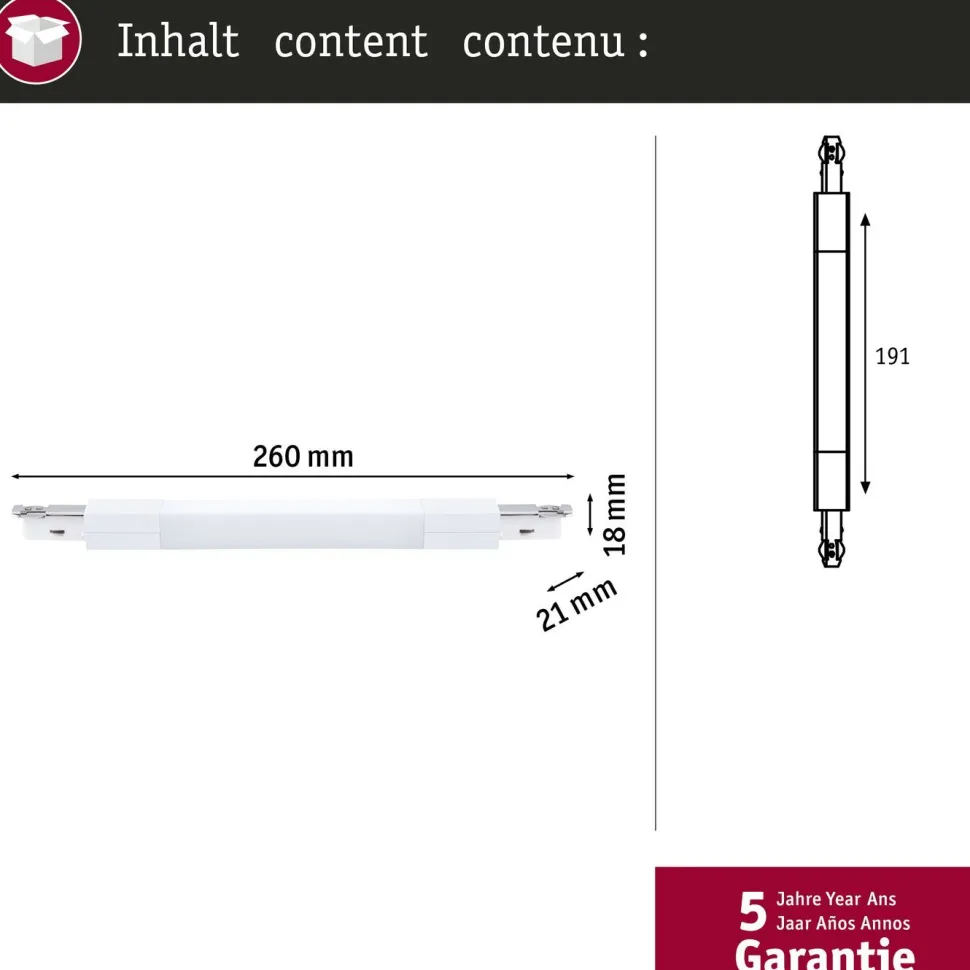 Liitin Paulmann URail Flex II 227x18mm max. 1000W valkoinen