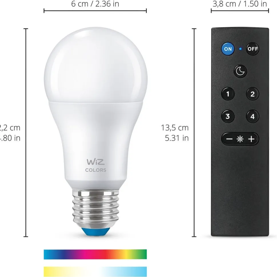 Älylamppu Wiz A60 Full Color Wi-Fi 60W E27 RGB 2kpl + kaukosäädin