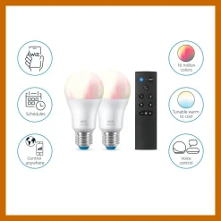 Älylamppu Wiz A60 Full Color Wi-Fi 60W E27 RGB 2kpl + kaukosäädin