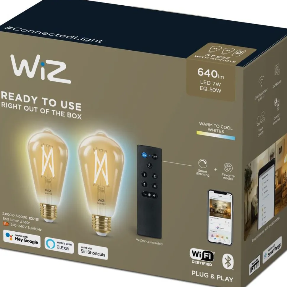 Älylamppu Wiz ST64 Tunable White Wi-Fi 50W meripihka 2kpl + kaukosäädin