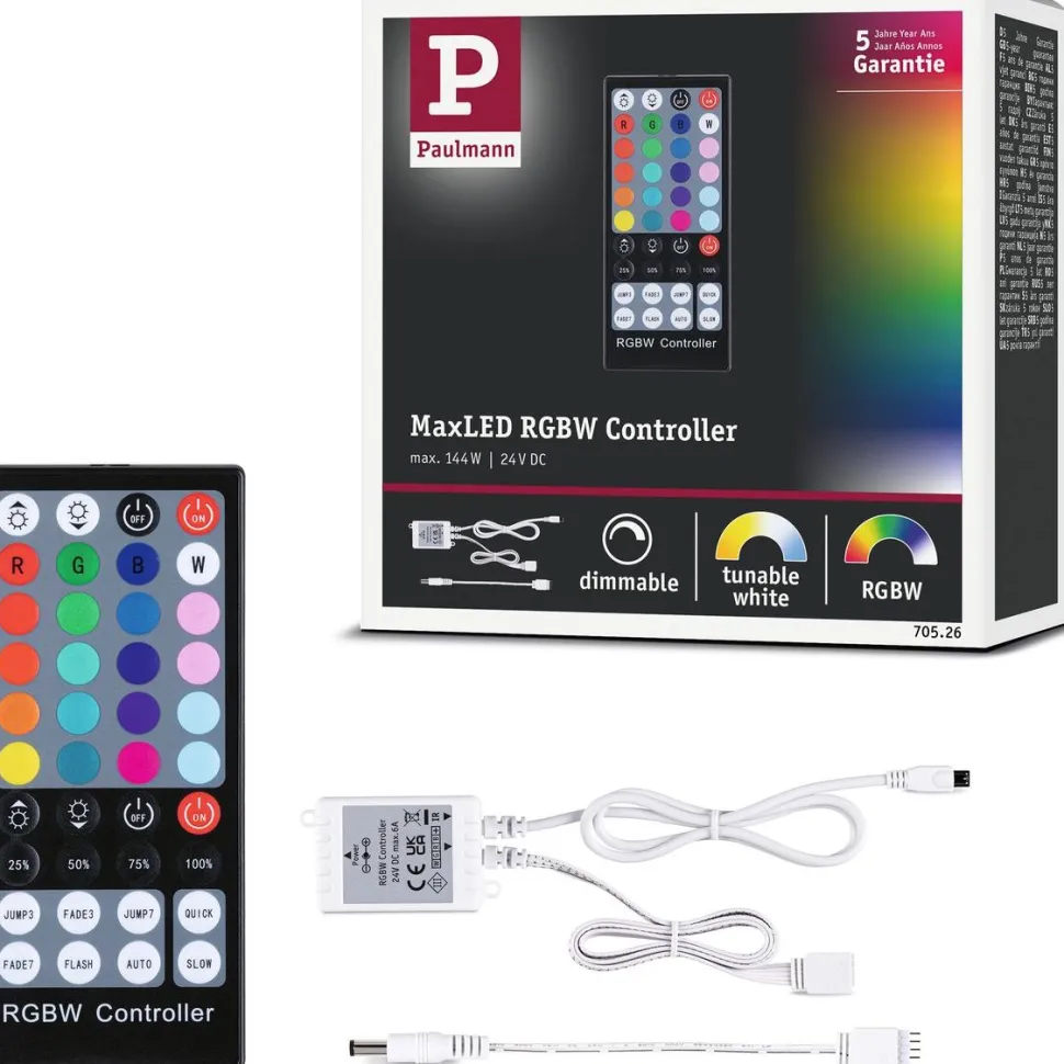 Ohjain kaukosäätimellä Paulmann MaxLED RGBW, DC 24V, max.144W