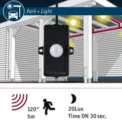 Ohjain liiketunnistimella Paulmann Park + Light, IP44, max.24W, musta