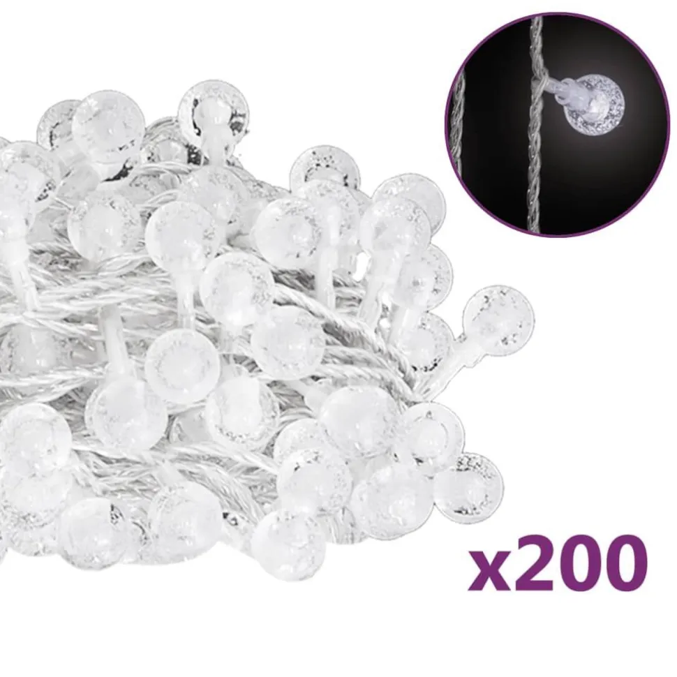 Pallo keijuvalonauha 20 m 200 LED-valoa kylmä valk. 8-toiminen