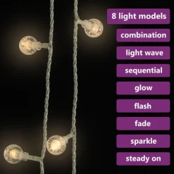 Pallo keijuvalonauha 20 m 200 LED-valoa kylmä valk. 8-toiminen