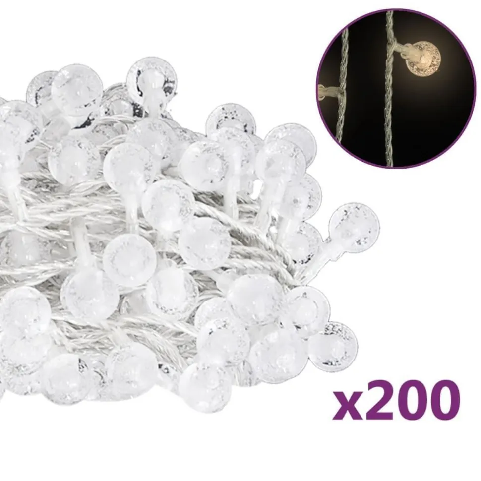 Pallo keijuvalonauha 20 m 200 LED-valoa kylmä valk. 8-toiminen
