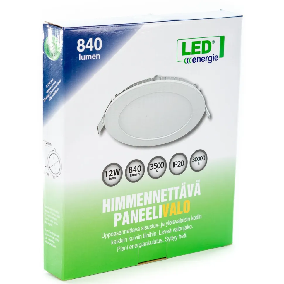 Paneelivalaisin LED Energie Slim Ø170mm 12W 840lm 3500K uppoasennettava himmennettävä valkoinen