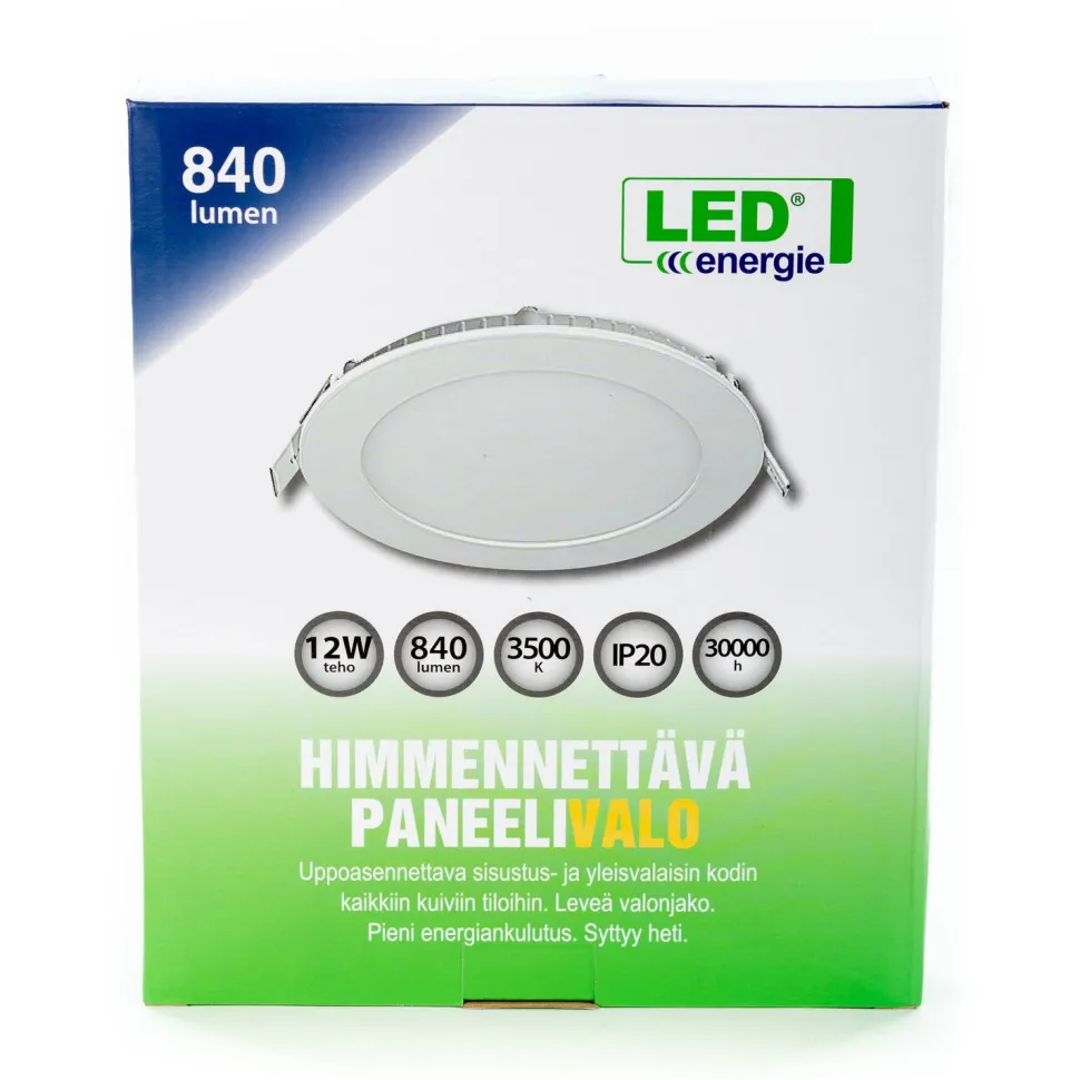 Paneelivalaisin LED Energie Slim Ø170mm 12W 840lm 3500K uppoasennettava himmennettävä valkoinen
