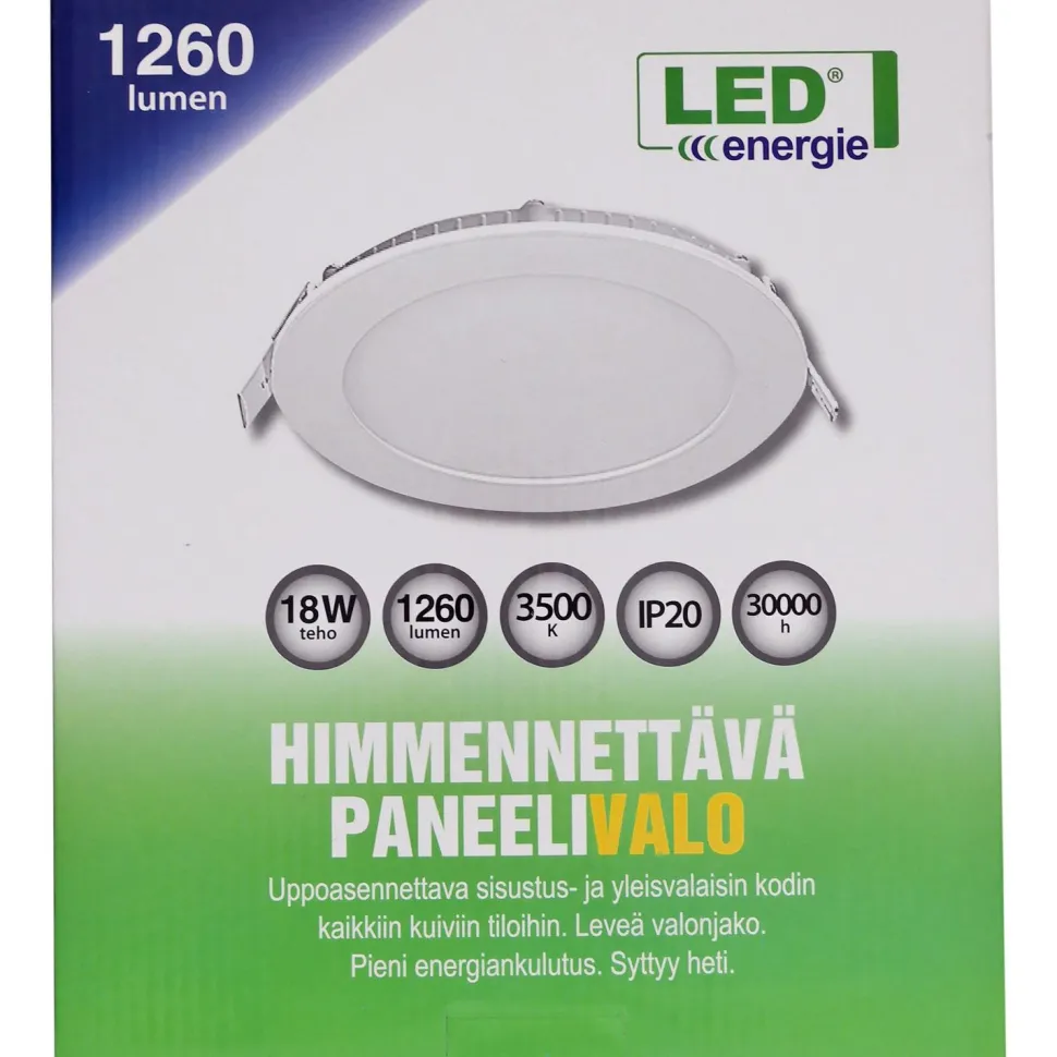 Paneelivalaisin LED Energie Slim Ø170mm 12W 840lm 3500K uppoasennettava himmennettävä valkoinen