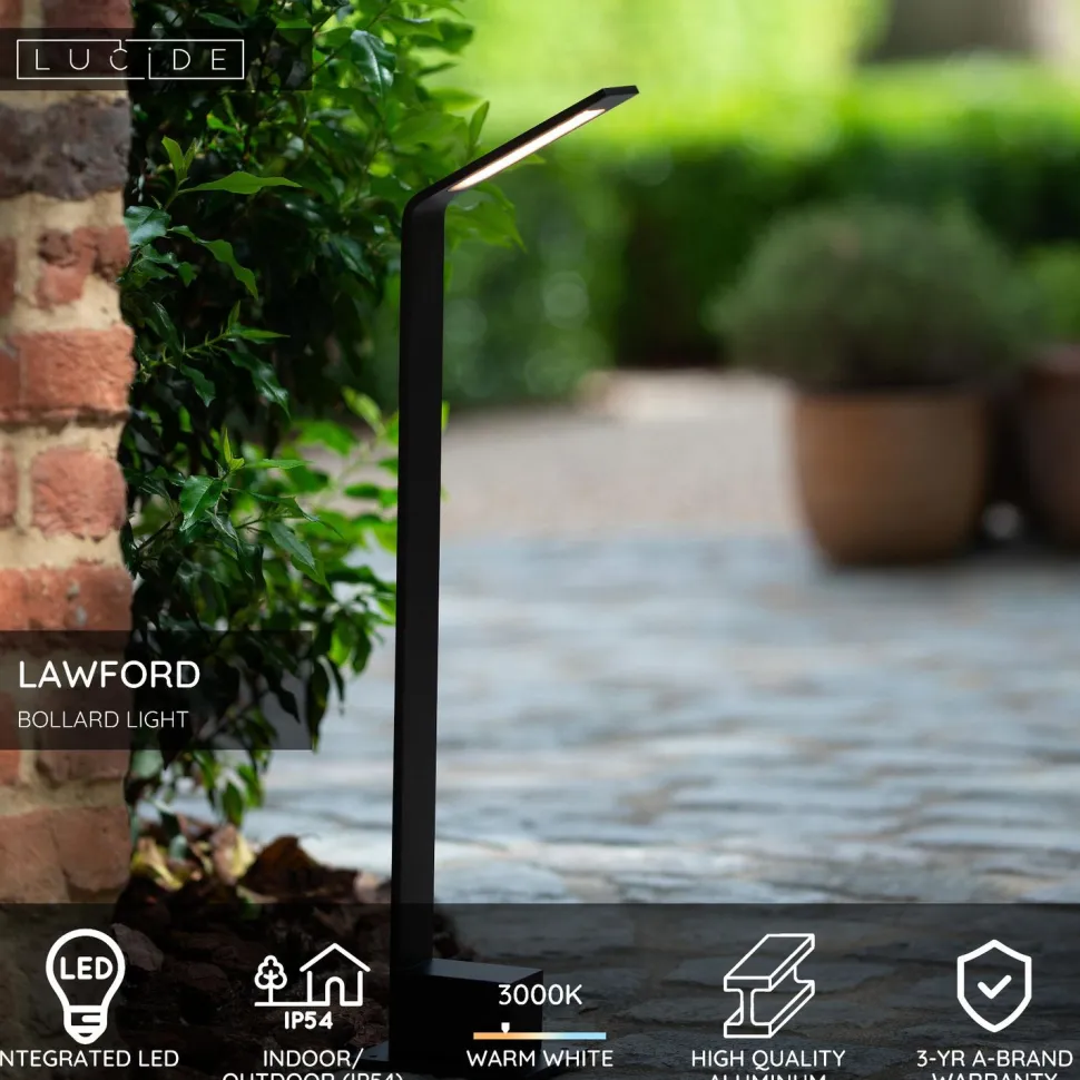 Pollarivalaisin Lucide Lawford, 9.5x15x60cm, IP54, 6W, musta