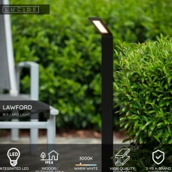 Pollarivalaisin Lucide Lawford, 9.5x15x80.5cm, IP54, 6W, musta