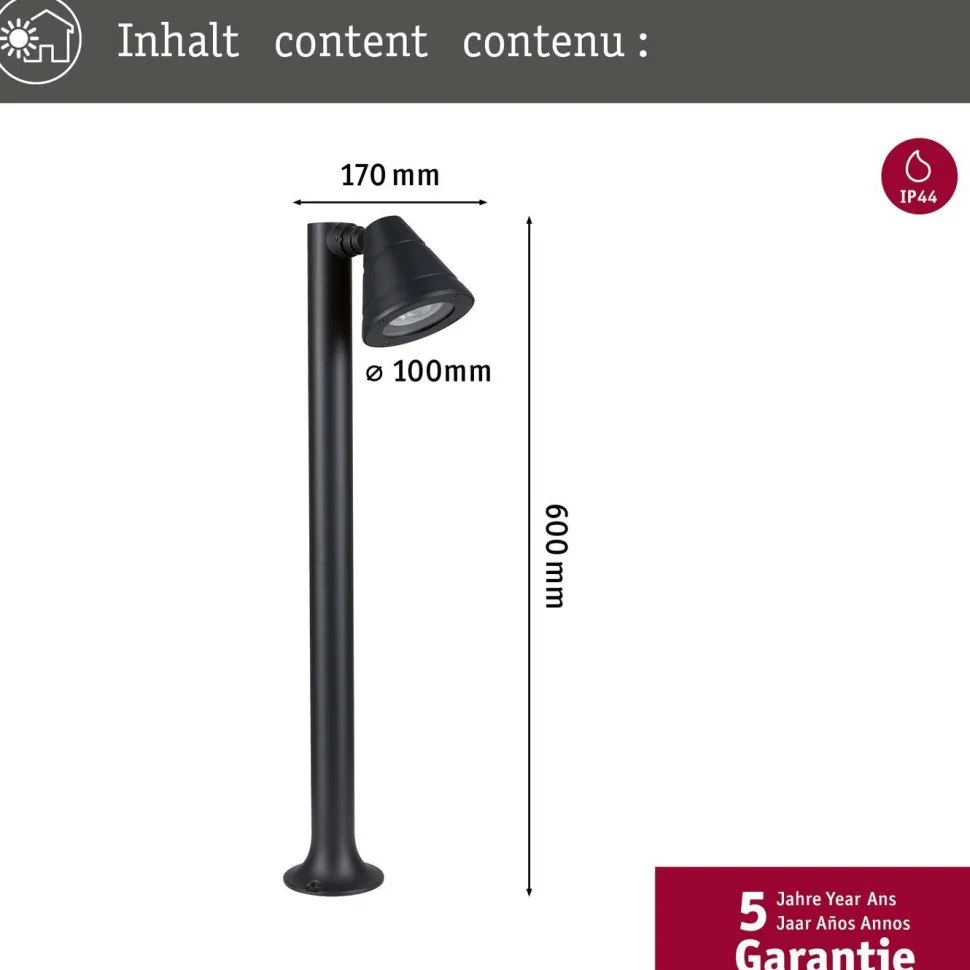 Pollarivalaisin Paulmann Trian, IP44, 60cm, GU10, korroosionkestävä, antrasiitti